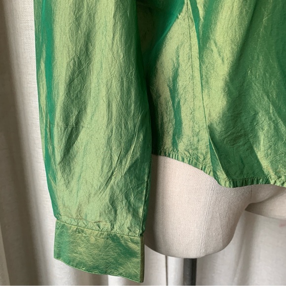 OLSEN SILK GREEN GOLD BUTTON DOWN BLOUSE S10 - Picture 6 of 8